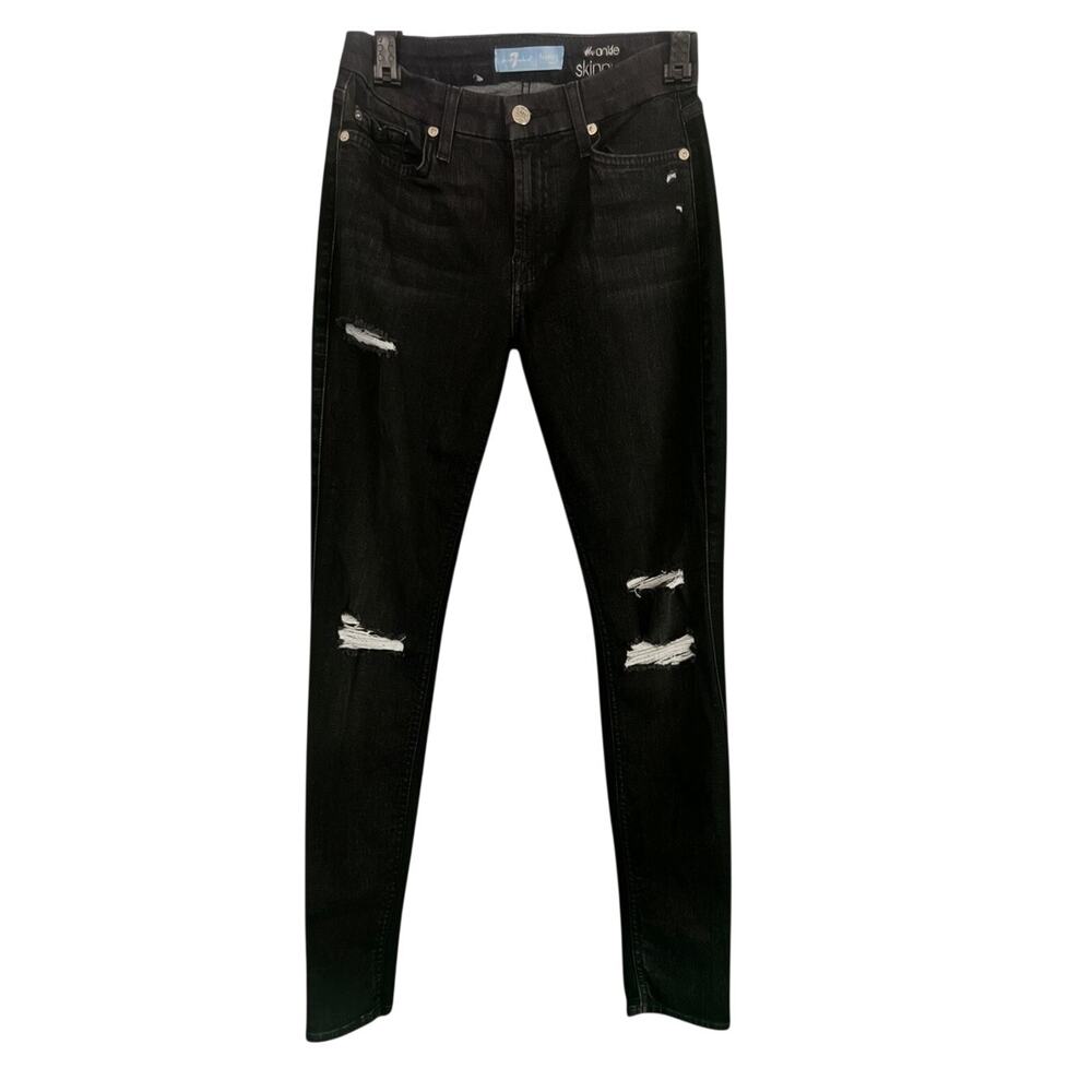 7 For All Mankind Women's 25 Black Distressed (b)air Ankle Skinny Jeans Skater